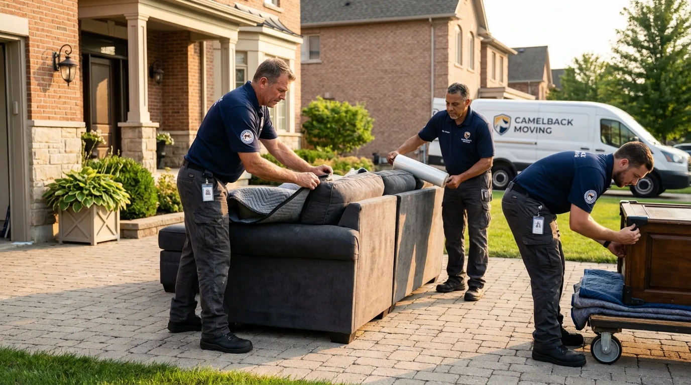Large estate moving crew wrapping furniture in Leslie, MI